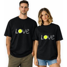 Kidilia Love Tenis Görselli Unisex Bisiklet Yaka Tasarım Tshirt - Beden: Xxlrenk: Siyah
