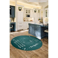 Özbience Yıkanabilir Kaymaz Yuvarlak Mutfak ve Salon Halısı, Çatal Bıçak Deseni