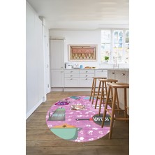 Özbience Desenli Yıkanabilir Kaymaz Taban Yuvarlak Mutfak ve Salon Halısı