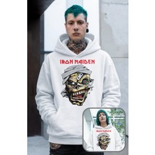 Unisex Skull Iron Maiden Baskılı Kapüşonlu Sweatshirt, Oversize Rock Metal Müzik Baskılı Hoodie