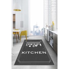 Özbience Baskılı Çatal Bıçak Desenli Kaymaz Mutfak ve Salon Halısı