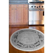 Özbience Yıldız Desenli Yuvarlak Mutfak Halısı, Kaymaz Taban, Modern Tasarım, Gri