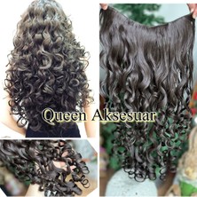 Özbience Dalgalı Fiber Uzun Yarım Ay Saç Postiş, Isıya Dayanıklı, Koyu Kahverengi