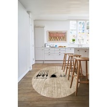 Özbience Desenli Yıkanabilir Kaymaz Taban Yuvarlak Salon ve Mutfak Halısı