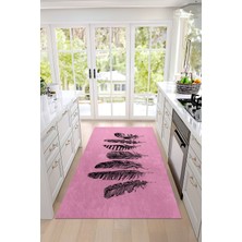 Özbience Dijital Baskılı Kuş Tüy Desenli Yıkanabilir Kaymaz Taban Halı