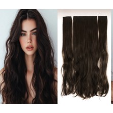 Özbience 3 Parça Kestane Kahverengi Yarımay ve Yan Çıtçıt Postiş Saç Set