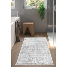 Özbience Kaymaz Taban Banyo Halısı Gri, Pamuk Saçaklı, Modern ve Şık Tasarım