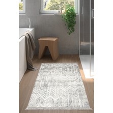 Özbience Yumuşak Pamuk Banyo Halısı, Kaymaz Taban, Saçaklı, Gri, Şık Tasarım