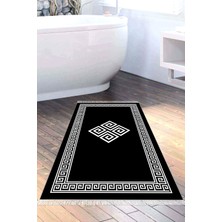 Özbience Kaymaz Taban Banyo Halısı Yıldız Desenli Modern Tasarım Siyah