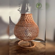 Renesse Home Ruwa El Yapımı Rattan Masa Lambası 31 cm – Doğal Rattan Abajur Bohem Dekoratif Gece Lambası