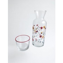 Çiçek Desenli Cam Başucu Sürahi Seti - Bardaklı Başucu Takımı