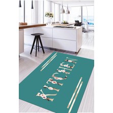 Özbience Baskılı Çiçek Motif Yıkanabilir Kaymaz Taban Mutfak ve Salon Yolluk