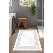 Özbience Yıldız Deri Saçaklı Kaymaz Taban Banyo Halısı Gri, Modern Tasarım