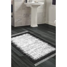 Özbience Kaymaz Taban Banyo Halısı, Modern Tasarım, Pamuk Saçaklı, Siyah, 1342