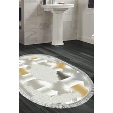 Özbience Kaymaz Taban Banyo Halısı Oval Krem Pamuk Saçaklı Modern S1030
