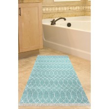 Özbience Turkuaz Renk Banyo Halısı, Kaymaz Taban, Pamuk Saçaklı, Iskandinav Tarz