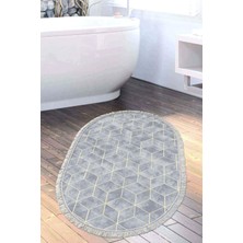 Özbience Saçaklı Oval Modern Banyo Halısı, Kaymaz Taban, Mavi, Trend Tasarım