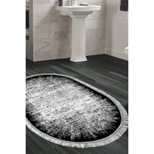 Özbience Kaymaz Taban Banyo Halısı Trend Saçaklı Oval Modern Siyah 1342