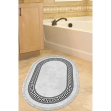 Özbience Yıldız Desenli Oval Banyo Halısı, Kaymaz Taban, Modern Antrasit Renk