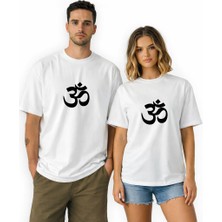 Kidilia Om Sembolü Unisex Bisiklet Yaka Tasarım Tshirt - Beden: Mrenk: Beyaz