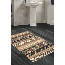 Özbience Kaymaz Tabanlı Modern Banyo Halısı Yıldız Desen Kahve MU127