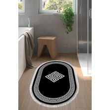 Özbience Kaymaz Taban Banyo Halısı Yıldız Desenli Oval Modern Tasarım Siyah