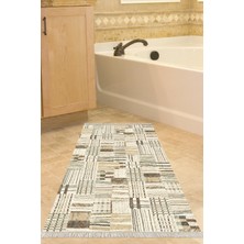 Özbience Kaymaz Taban Modern Banyo Halısı, Pamuk Saçaklı, Kahve Bej Renkli