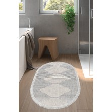 Özbience Saçaklı Oval Banyo Halısı, Kaymaz Taban, Trend, Lacivert, Şık Tasarım
