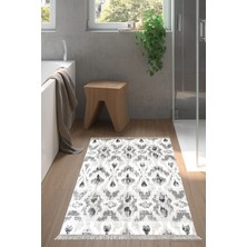 Özbience Yıldız Desenli Kaymaz Banyo Halısı, Iskandinav Tarzı, Gri Renk