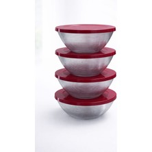 4'lü Sızdırmaz Kapaklı Paslanmaz Çelik Saklama Kabı ve Karıştırma Kasesi Seti