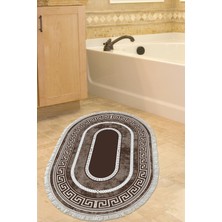 Özbience Yıldız Desen Oval Banyo Halısı, Kaymaz Taban, Modern ve Şık Tasarım