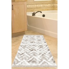 Özbience Saçaklı Kahverengi Banyo Halısı, Kaymaz Taban, Iskoç Desen, Trend Tasarım