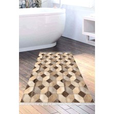 Özbience Yıldız Desenli Kaymaz Banyo Halısı, Modern ve Şık Tasarım, Kahve Renk