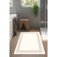 Özbience Modern Kaymaz Taban Banyo Halısı Yıldız Desenli Krem Renk