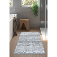 Özbience Kaymaz Taban Banyo Halısı Trend Iskoç Desen Mavi 75CM