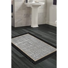 Özbience Şık ve Kaymaz Banyo Halısı, Modern Tasarım, Pamuk Dokusu, Siyah Renk