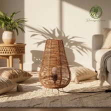 Renesse Home İskenderiye El Yapımı Rattan Masa Lambası 45 cm – Doğal Rattan Abajur Bohem Dekoratif Masa Lambası