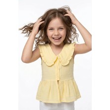 FullaModa Fırfırlı Bebe Yaka Müslin Kumaş Kız Çocuk Gömlek