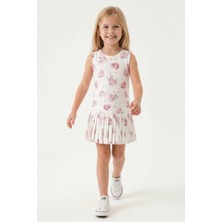 Kalp Desenli Pileli Kız Çocuk Elbise