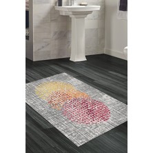Özbience Kaymaz Taban Banyo Halısı Trend Modern Krem, Oranj ve Kırmızı Renkler