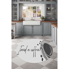 Özbience Renkli Desenli Yıkanabilir Kaymaz Taban Yuvarlak Salon ve Mutfak Halısı