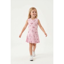 Kalp Desenli Pileli Kız Çocuk Elbise