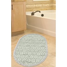 Özbience Saçaklı Oval Banyo Halısı, Kaymaz Taban, Modern Yeşil Tasarım