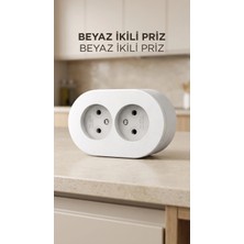 Moresun Buğz Beyaz Çift Girişli Topraklı Sıva Üstü Priz, Dekoratif Duvar Elektrik Ünitesi