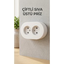 Moresun Buğz Ikili Beyaz Topraklı Priz Modern Sıva Üstü Tasarım Duvar Elektrik Prizi