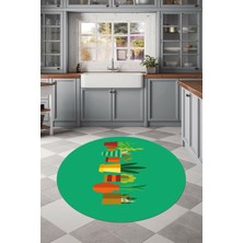 Özbience Yıkanabilir Çiçek Desenli Saksıda Yuvarlak Halı, Kaymaz Taban, Salon & Mutfak