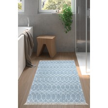 Özbience Kaymaz Taban Banyo Halısı, Star Pamuk Saçaklı, Iskoç Desen, Lacivert