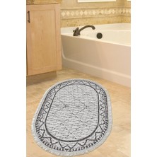 Özbience Saçaklı Oval Banyo Halısı, Kaymaz Taban, Pamuk, Gri, Star F5081