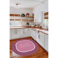 Özbience Dijital Baskılı Love Yazılı Yıkanabilir Kaymaz Taban Yuvarlak Halı