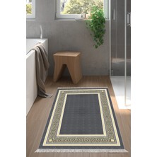 Özbience Saçaklı Modern Banyo Halısı, Kaymaz Taban, Siyah, Şık ve Dayanıklı M5140